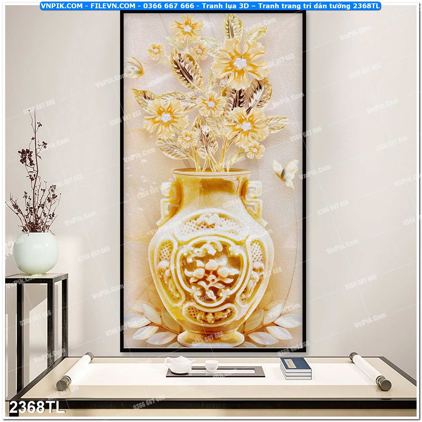 Tranh lụa 3D – Tranh trang trí dán tường 2368TL