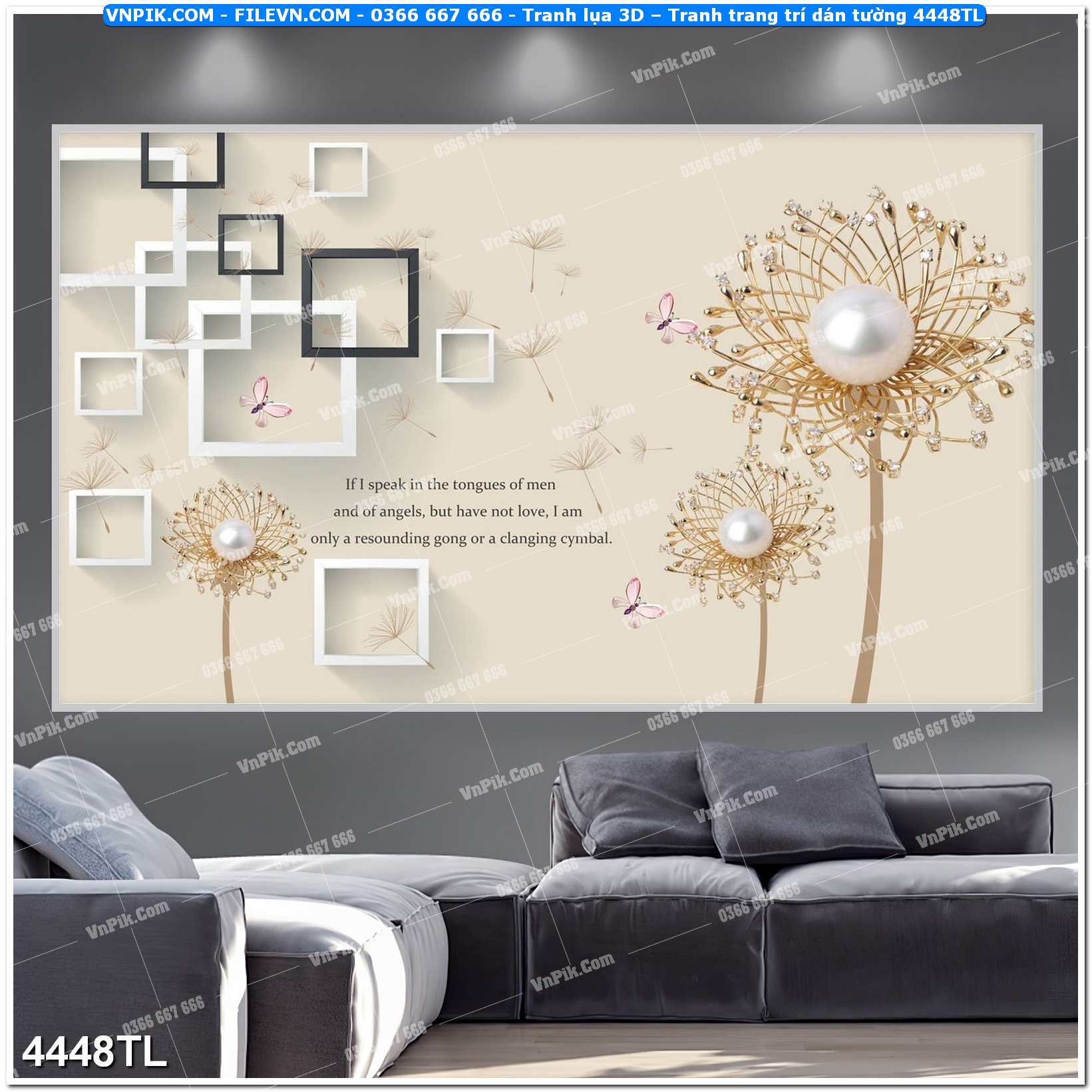 Tranh lụa 3D – Tranh trang trí dán tường 4448TL