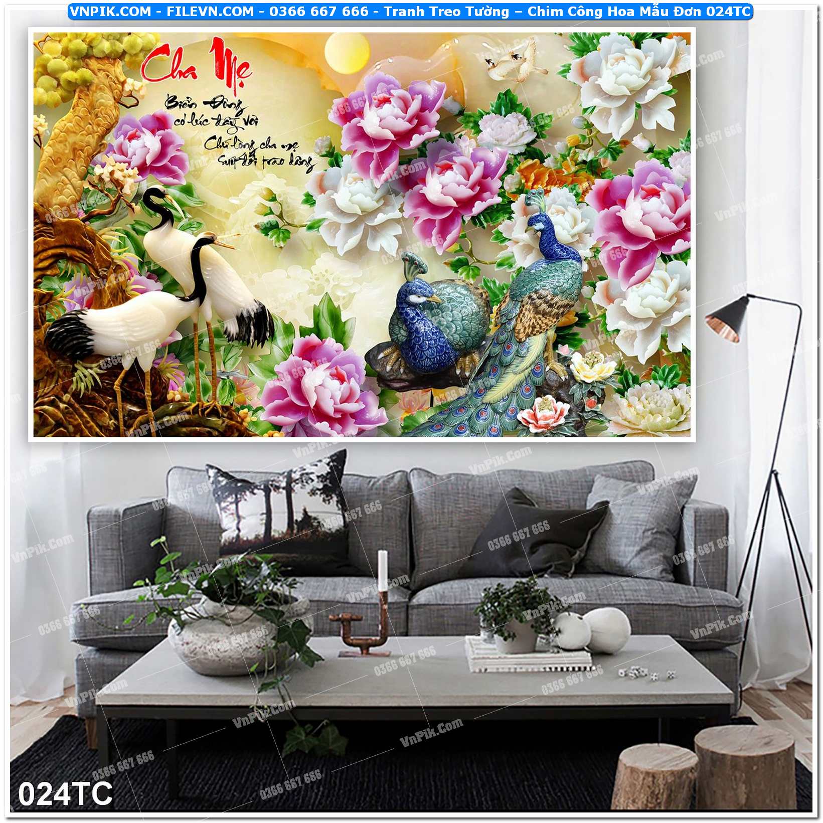 Tranh Treo Tường – Chim Công Hoa Mẫu Đơn 024TC