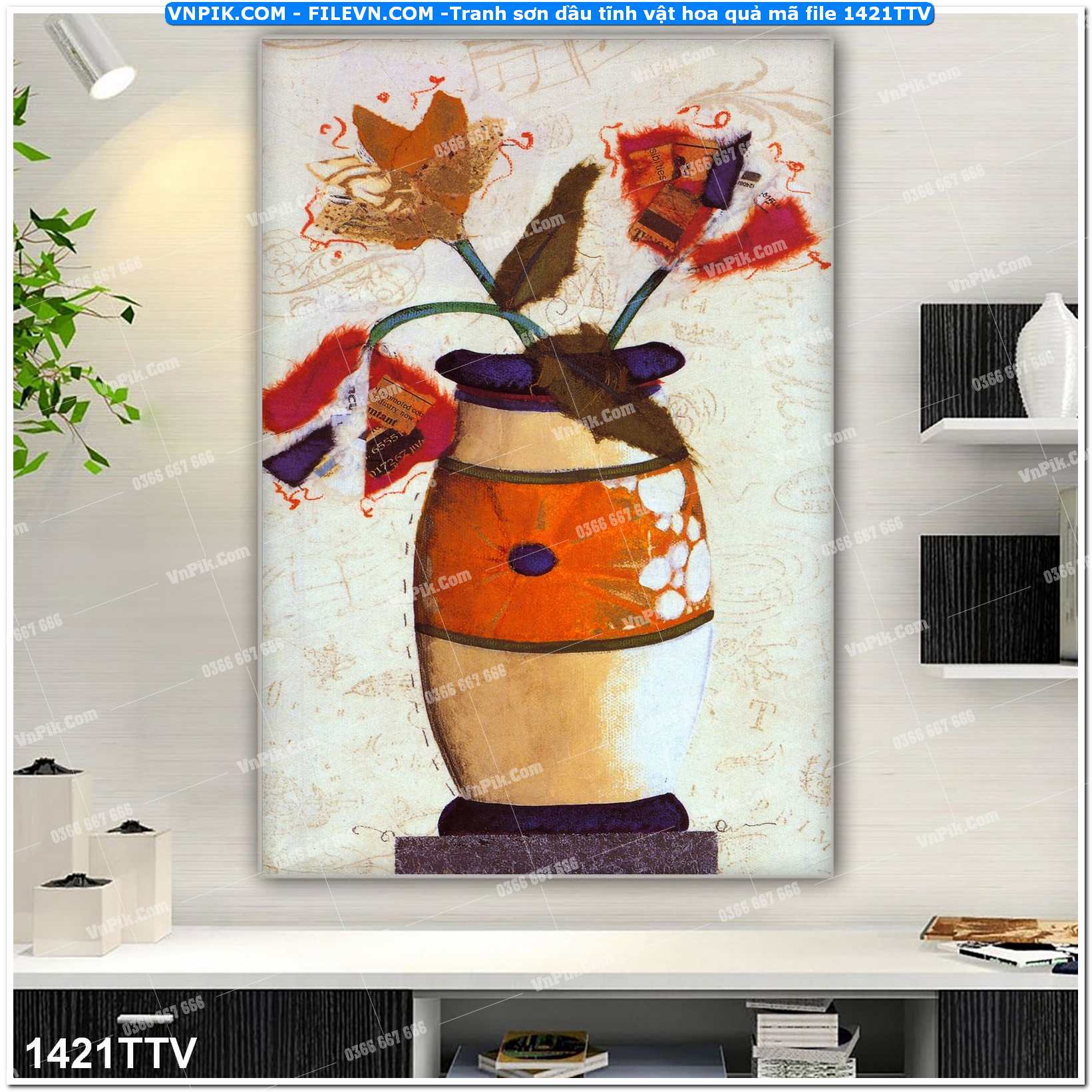 Tranh sơn dầu tĩnh vật hoa quả mã file 1421TTV