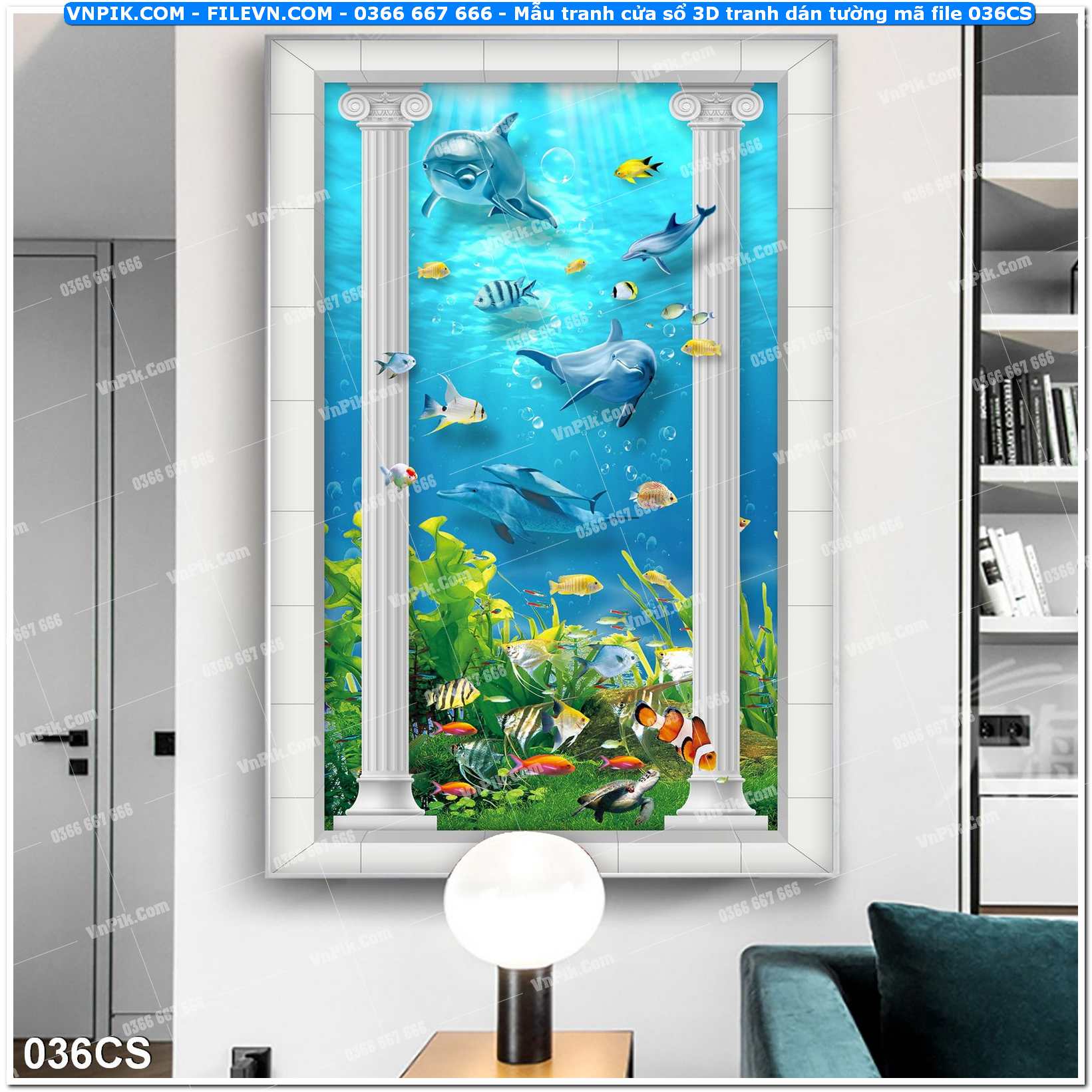 Mẫu tranh cửa sổ 3D tranh dán tường mã file 036CS