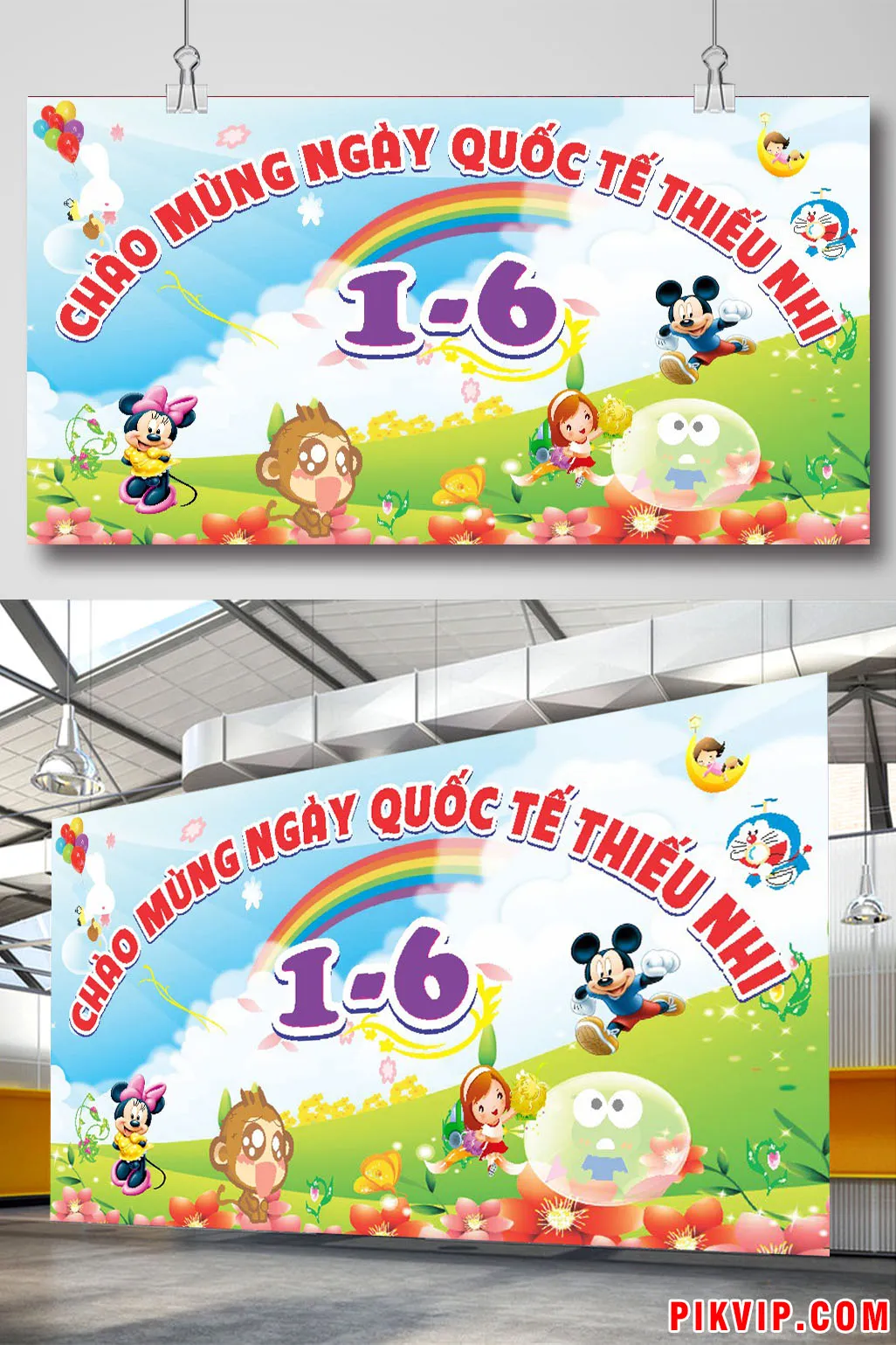 Background Vector Chào Mừng Ngày Quốc Tế Thiếu Nhi 1-6 Sống Động Cùng Mickey & Doraemon