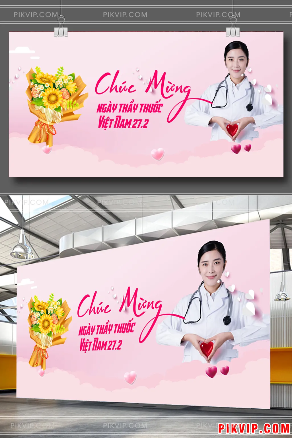 Thiết Kế Banner Chúc Mừng Ngày Thầy Thuốc Việt Nam 27.2 Chuyên Nghiệp với Bác Sĩ & Hoa