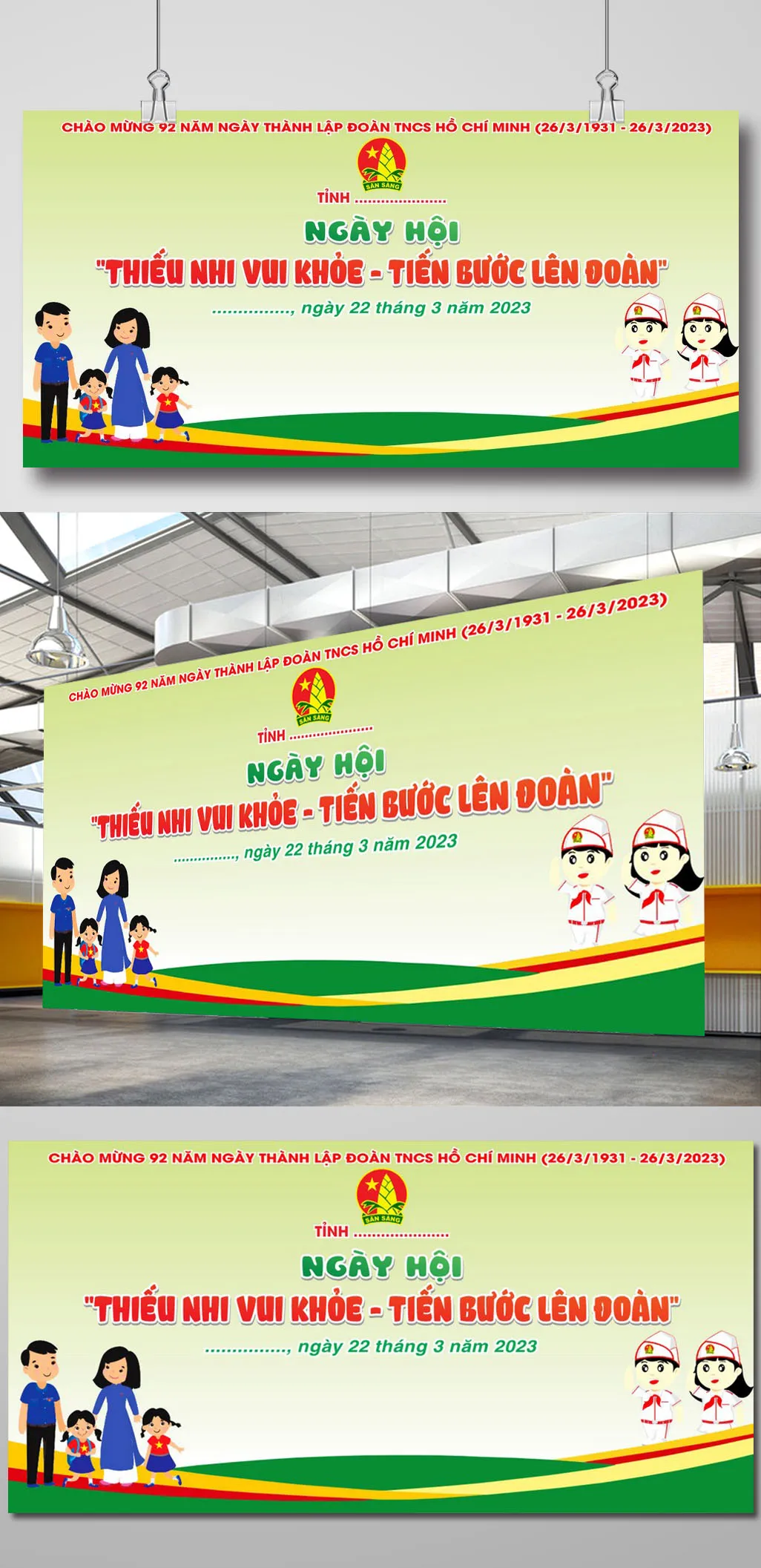 Mẫu Thiết Kế Banner/Backdrop Kỷ Niệm 92 Năm Thành Lập Đoàn TNCS Hồ Chí Minh: "Thiếu Nhi Vui Khỏe - Tiến Bước Lên Đoàn"