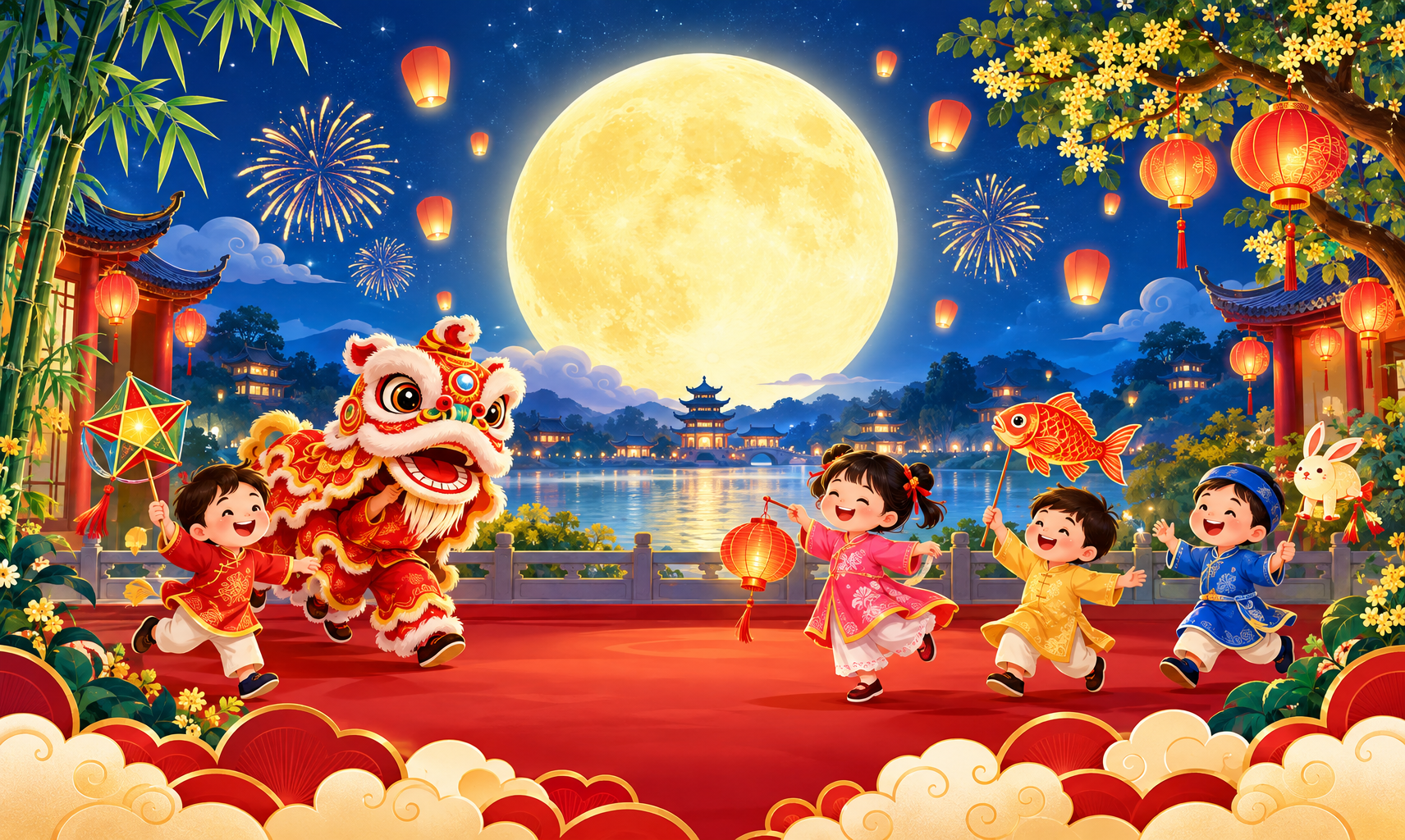 Mẫu backdrop Phông sân khấu chủ đề Trung Thu