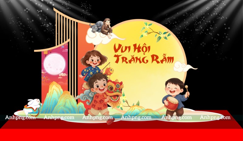 Decor tiểu cảnh Trung Thu – backdrop sân khấu, khung chụp ảnh vector