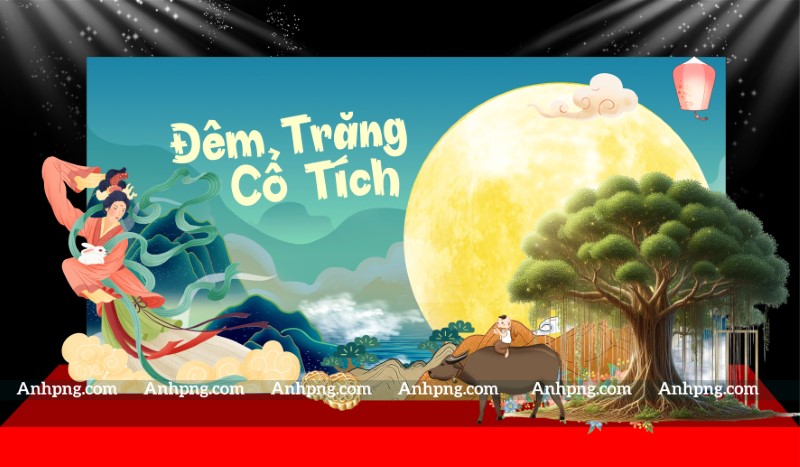 Hình nền Tết Trung Thu vector Corel Ai cho sân khấu backdrop