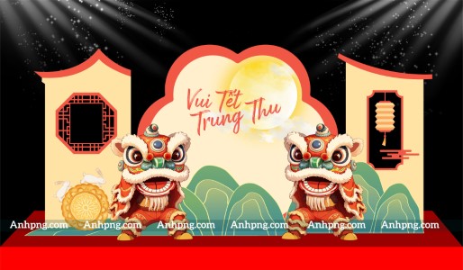 Decor Trung Thu Vui Tết Trăng Rằm với trăng vàng và đèn lồng