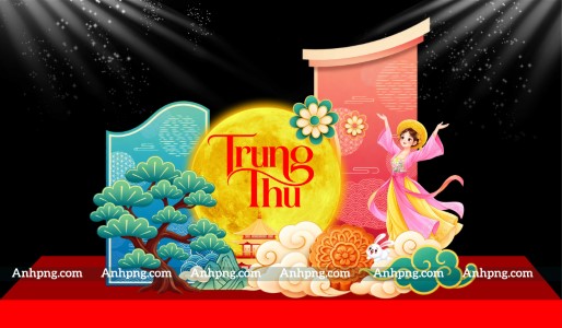 Decor Trung Thu cổ phong trăng vàng và Hằng Nga cho sân khấu