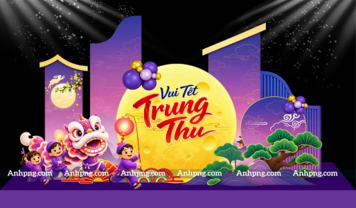 Tiểu cảnh Trung Thu trăng vàng đầu lân trang trí sân khấu check-in