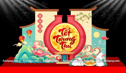 Khung chụp ảnh Trung Thu mặt trăng hoa sen cho góc check in