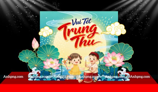 Decor Trung Thu đẹp nhất với hoa sen và backdrop vui hội