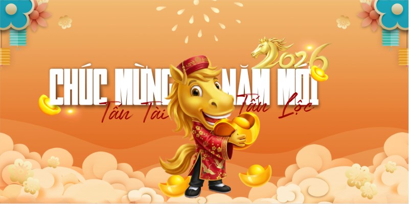 Chúc Mừng Năm Mới 2026 banner linh vật ngựa áo dài tân lộc