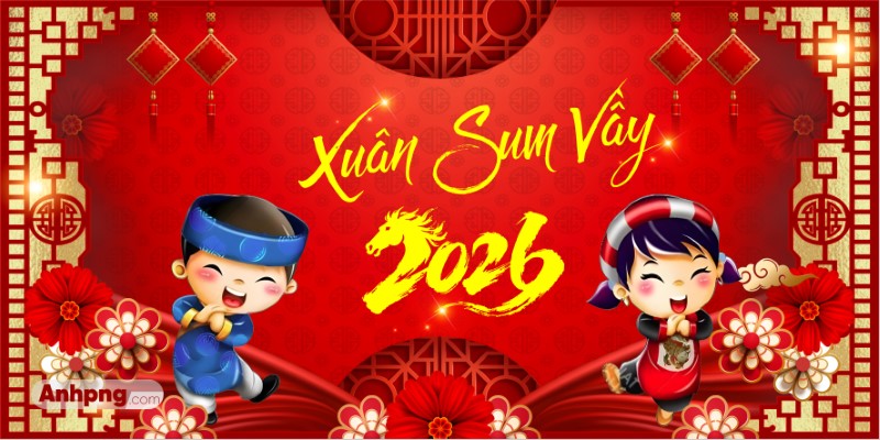 Tết 2026 – Background Xuân sum vầy cho banner backdrop sân khấu