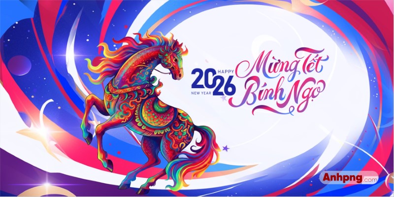 Background Tết 2026 Bính Ngọ linh vật ngựa làm banner poster
