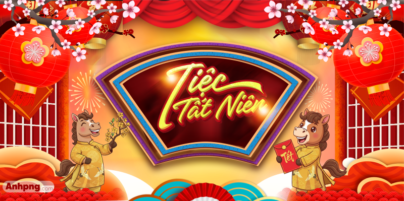 Phông nền tất niên tông đỏ lễ hội dùng cho sân khấu và sự kiện