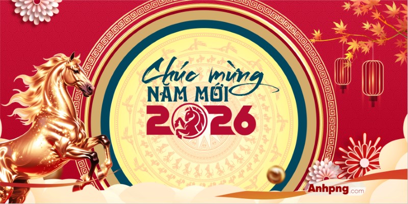 Background Tết 2026 linh vật ngựa đỏ vàng chúc mừng năm mới