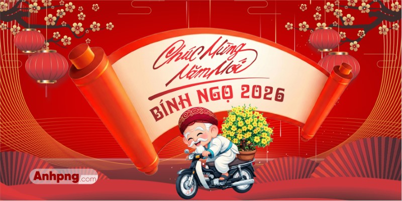 Mẫu Backdrop Xuân Bính Ngọ 2026 sang trọng cho sự kiện tất niên