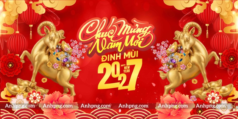 Ảnh Tết 2027 Đinh Mùi linh vật dê vàng làm background banner đẹp