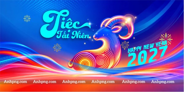 Maket tất niên 2027 phong cách neon linh vật dê cho sân khấu