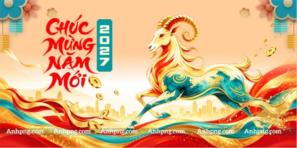 Background Tết 2027 linh vật dê Đinh Mùi rực rỡ cho banner năm mới