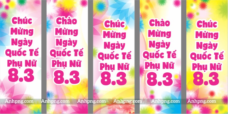 Mẫu phướn thả dọc 8/3 hoa văn rực rỡ chào mừng quốc tế phụ nữ