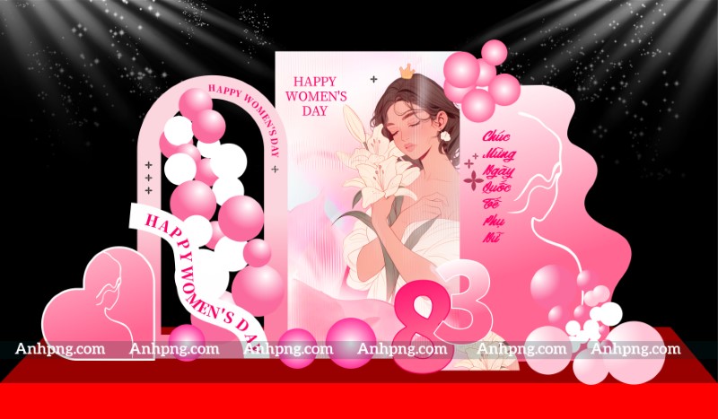 Maket 8/3 khung check in Quốc tế Phụ nữ tông hồng ngọt ngào
