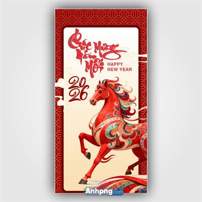 Hình ảnh bao lì xì Chúc mừng năm mới 2026 ngựa đỏ hoa văn