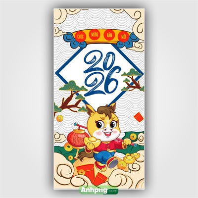 Template bao lì xì Chúc mừng năm mới 2026 ngựa vàng dễ thương