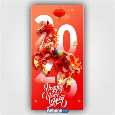 Template bao lì xì 2026 ngựa đỏ phi nước đại Happy New Year