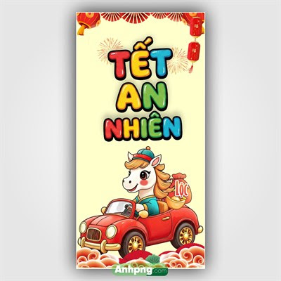 Thiệp bao lì xì Tết an nhiên ngựa lái xe chở lộc Tết 2026