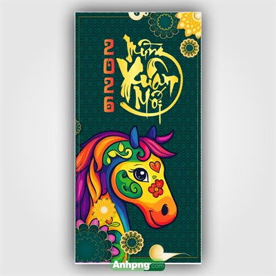 Banner bao lì xì 2026 linh vật ngựa sắc màu phong cách dân gian