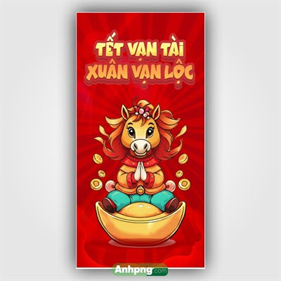 Mockup bao lì xì Tết vạn tài xuân vạn lộc ngựa ngồi trên thỏi vàng