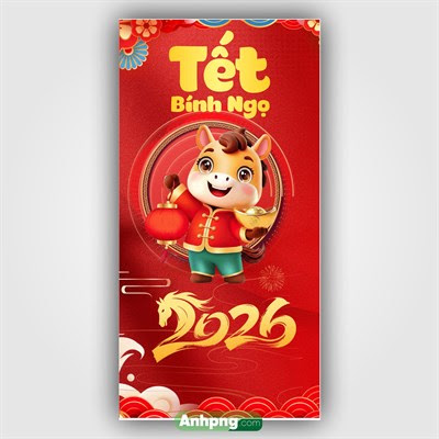 Poster bao lì xì Tết Bính Ngọ 2026 linh vật ngựa đáng yêu