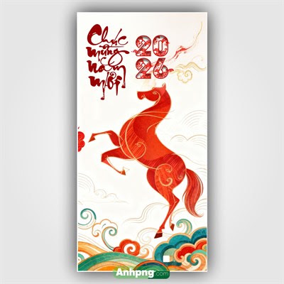 Maket bao lì xì Chúc mừng năm mới 2026 ngựa đỏ cách điệu