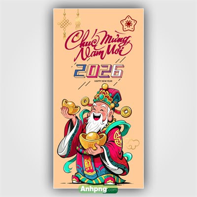 Mockup bao lì xì Thần Tài 2026 vàng đầy tay chủ đề Bính Ngọ