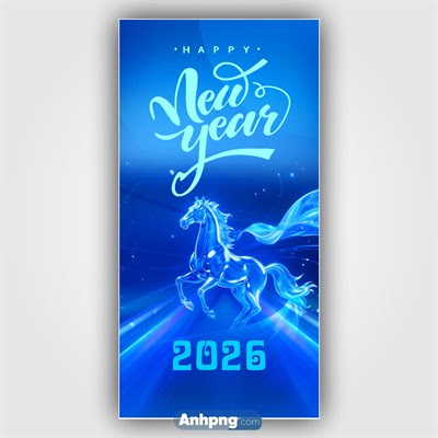 Thiệp bao lì xì Happy New Year 2026 ngựa ánh sáng nền xanh