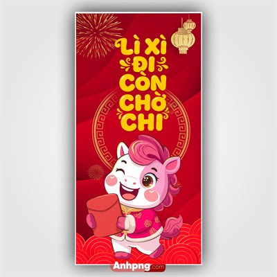 Ảnh bao lì xì ngựa hồng câu chúc lì xì vui nhộn Tết 2026