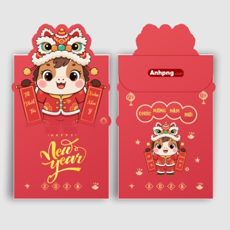 Maket bao lì xì Tết 2026 chủ đề múa lân – Vector Corel, Ai thiết kế phong bao lì xì năm Bính Ngọ