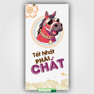 Hình ảnh bao lì xì ngựa đeo kính câu slogan Tết nhất phải chất