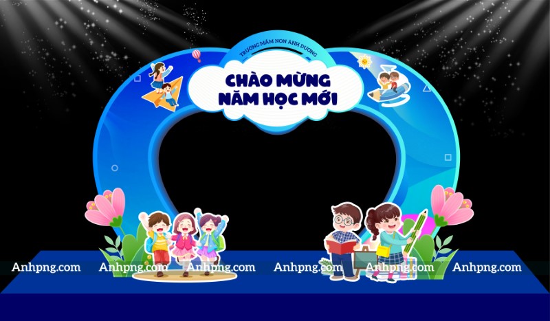 Cổng chào lễ khai giảng năm học mới vector thiết kế sân khấu trường học