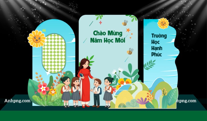 Hình ảnh khai giảng năm học mới vector đẹp cho thiết kế sân khấu và backdrop