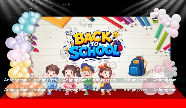Back To School nền vở học tập và học sinh hoạt hình vui nhộn