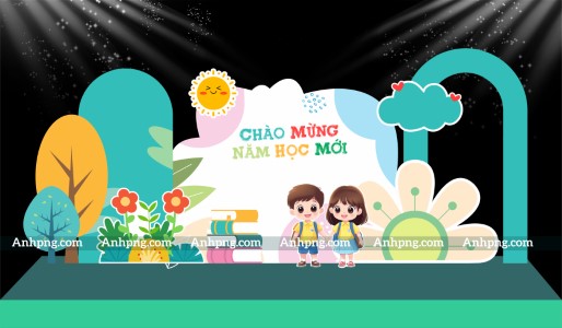 Decor khai giảng 2026 dạng tiểu cảnh hoạt hình đón năm học mới