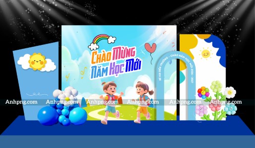 Ảnh khai giảng với decor sân khấu chào năm học mới vui tươi