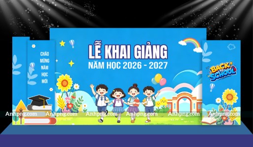 Decor khai giảng sân khấu xanh chào năm học mới 2026 - 2027
