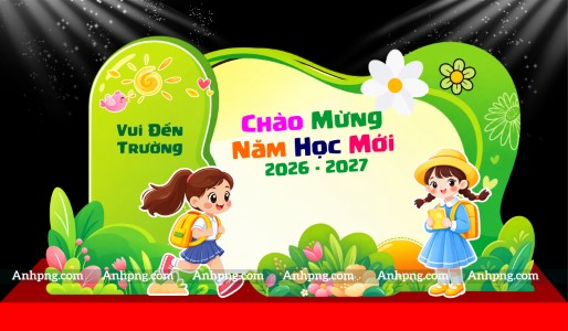 Khung chụp ảnh khai giảng decor check-in xanh lá chào năm học mới