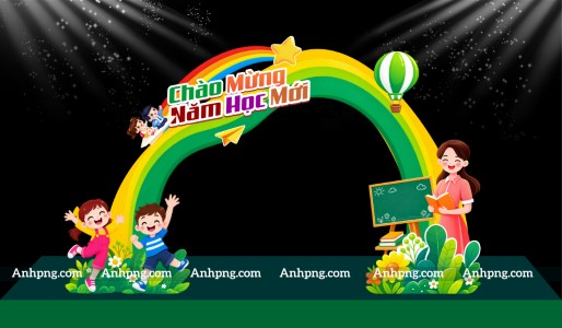 Cổng chào khai giảng cầu vồng chào mừng năm học mới rực rỡ