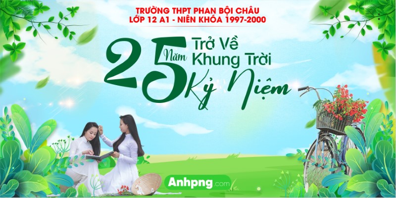 Phông nền họp lớp 25 năm kỷ niệm ra trường vector thiết kế đẹp