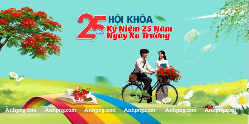 Phông nền hội khóa 25 năm kỷ niệm ngày ra trường tuổi học trò